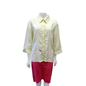 Emma James  100% Linen Pale Yellow Button Down Blouse Top Size 20W